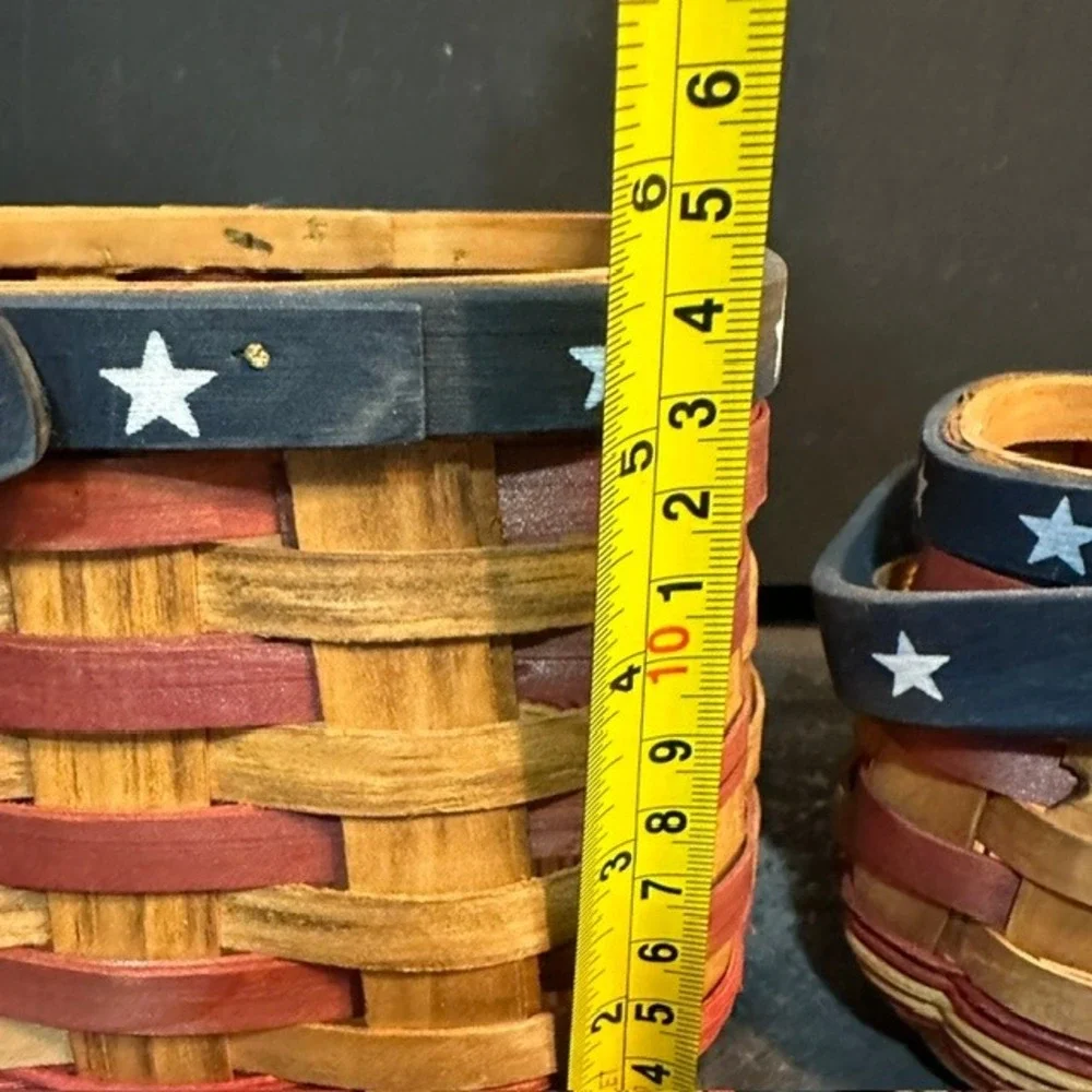 Americana Patriotic Basket Set of 3 Star Handle Woven Wood Nesting Unbranded